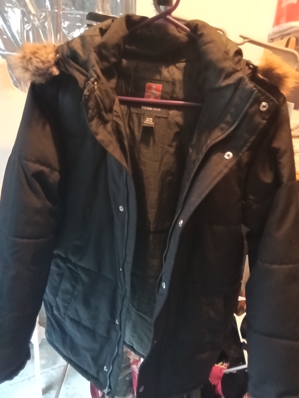 BOY Black Puffer Parka Jacket with Fur-Trim Hood